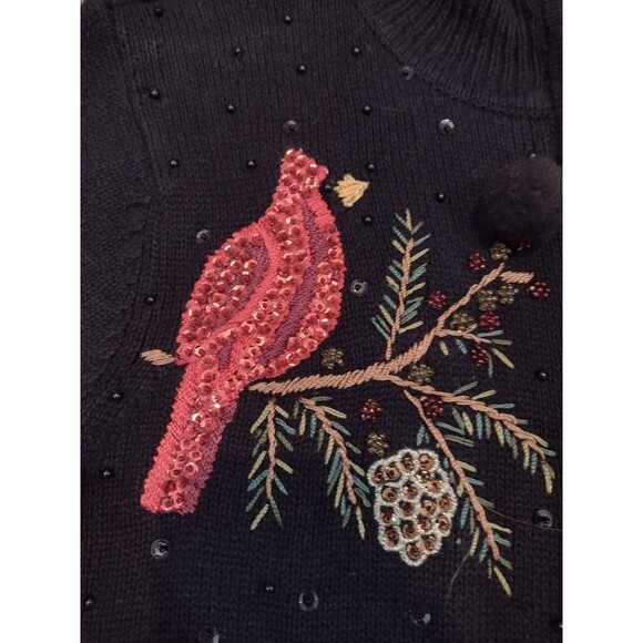 Tiara International Cardigan Size X-Large Black Sweater Cardinal Sequin Holiday - Picture 7 of 12